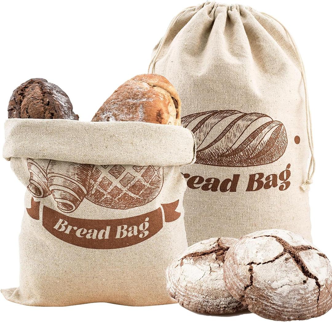 Mellbree Bread Bags for Homemade Bread, 2-Pack 100% Linen Thicken Sourdough Bread Bags 17.5 ×11.5 Inchs for Homemade Bread, Heavy Duty Pure Natural Linen Fabric and Drawstring Design, AC