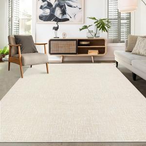 Living Room Area Rug 9x12 Machine Washable Rug Non-Slip Stain Resistant Modern Abstract Bedroom Rug Contemporary Throw Floor Carpet for Dining Room Solid Area Rug for Home Office, Cream