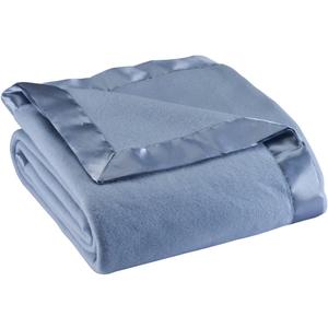 OakRidge Satin Fleece Blanket, Full/Queen, Twin or King Size  100% Polyester Lightweight Fabric and Cozy Satin Binding Edges in Tightly Folding Travel Blanket, Blue