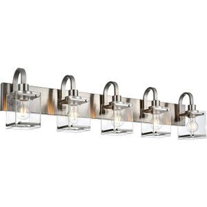 Bathroom Vanity Light 5-Light Wall Sconce Lighting Modern Wall Light with Clear Glass Shade Modern Brushed Nickel Wall Lamp Mounted Lights Over Mirror for Living Room, Bedroom, Hallway