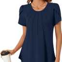 Anyhold Womens Tops Dressy Casual Summer Short Sleeve Blouse Dress Shirt (Blue, XXL)