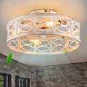 20" Caged Ceiling Fan with Light and Remotebladeless Ceiling Fan 6 Speed Reversible with 4 Bulbs and Remote Control. with Lights for Bedroom, Dining Room (White Brush GoldIncludes bulbs)