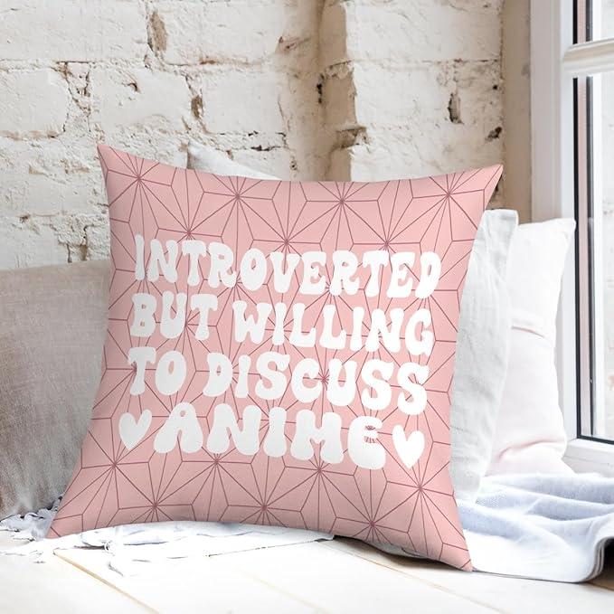 Anime Decor, Just a Girl Who Loves Anime Anime Room Decorative Throw Pillow Covers, Girls Anime Gifts Anime Lovers for Home Living Room Girl Bedroom Decoration Gifts Pink