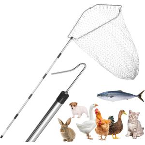 Chicken Catcher, Adjustable from 29 inches to 74 inches Chicken Net,Chicken Leg Hook, Suitable for Catching Outdoor Animals Such as Chickens, Ducks, Fishnet,Geese,Birds (15.3 x 23.2 inch net)