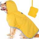 Lukovee Adjustable Dog Rain Jacket with Clear Hooded Double Layer, Waterproof Dog Rain Coat Poncho with Reflective Storage Pocket & Rim (Yellow, XXL) (2X-Large)