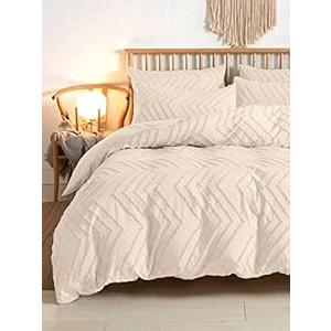 Nanko King Comforter Set Beige Tufted Jacquard Boho Soft Shabby Chic Reversible Down Alternative Microfiber Bedding - All Season Duvet Bohemia Farmhouse Bed Sets Women Men Size 104 x 90 3pc, Cream Tan