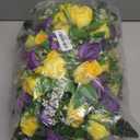 LVXINLI Artificial Cemetery Flowers Saddle-Shaped Tombstone Decorations Non-Fading UV-Resistant Yellow+Purple Saddle