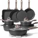 JEETEE Pots and Pans Set Non Stick 23pcs, Healthy Kitchen Cookware Sets, Induction Cooking Set W/Gray Frying Pans, Saucepans, Saut & Griddle & Crepe Pan (PFOA, PFAS Free), 23 pcs Grey Aluminum