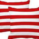 Leaveland Red and White Stripe Set of 2 20x20 Inch Cotton Polyester Square Throw Pillow Cover Decorative Soft Cushion Case Fall Autumn Winter Christmas Home Decor Sofa Standard Size Accent Pillowcase