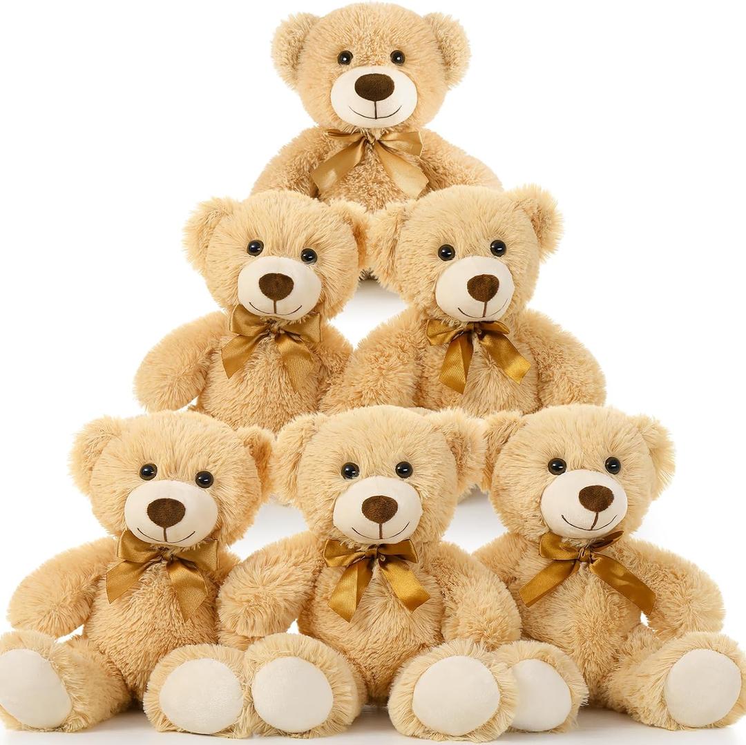 MorisMos Teddy Bear Bulk Packs - 6 Small Stuffed Animals for Baby Shower, Wedding Party - Light Brown MorisMos Teddy Bear Bulk Packs - 6 Small Stuffed Animals for Baby Shower, Wedding Party - Light Brown