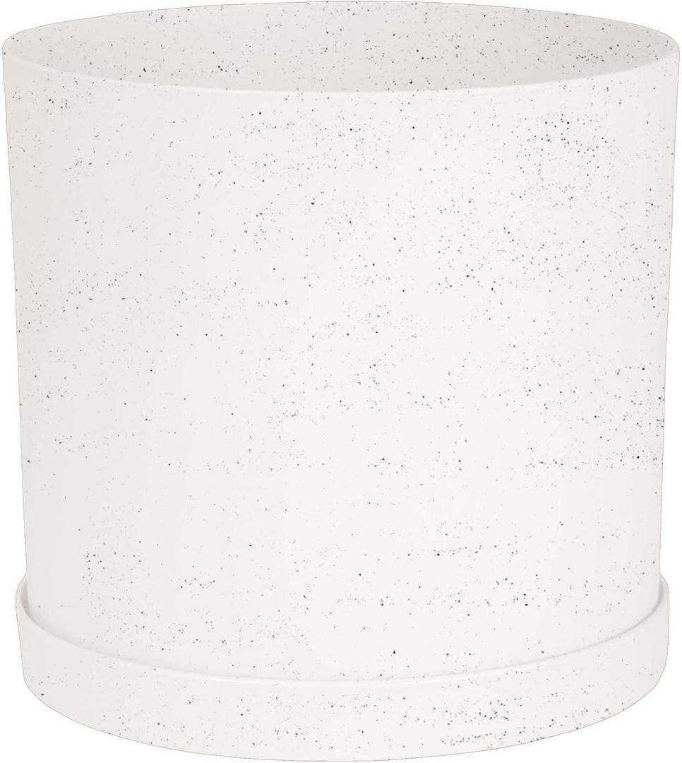 Bloem Mathers 10" Plastic Planter - Modern Indoor Pot with Drainage Holes and Saucer Tray, Vanilla Bean