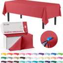 Exquisite Red 54x300in Plastic Disposable Tablecloth Roll with Built-in Cutter - 36 Rectangle Table Covers in a Box