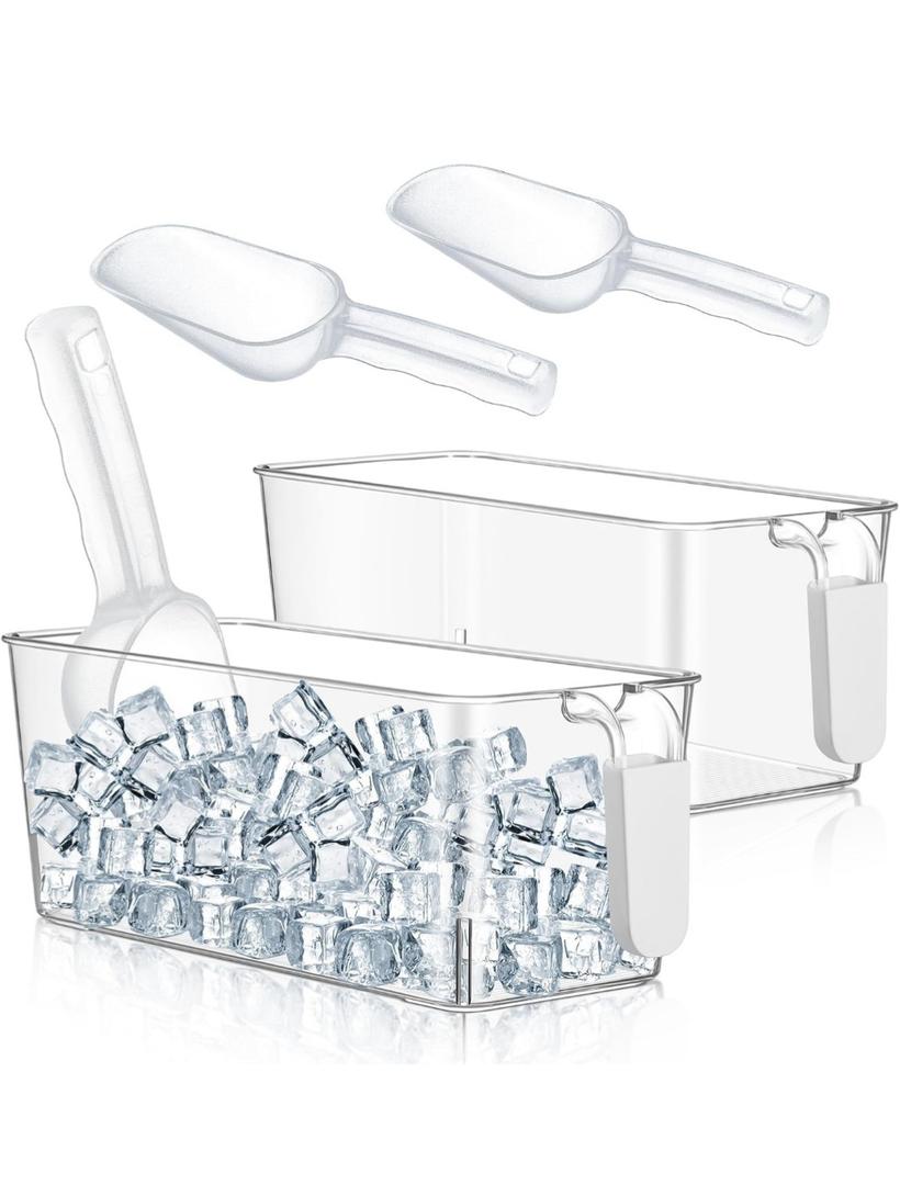 Havawish Ice Storage Bin and Flexible Scoop Set Plastic Freezer Bin with Pull Out Handle Storage Bucket Clear for Container with Scoop(Grey,10.83 x 4.92 x 4.33 in,Classic)