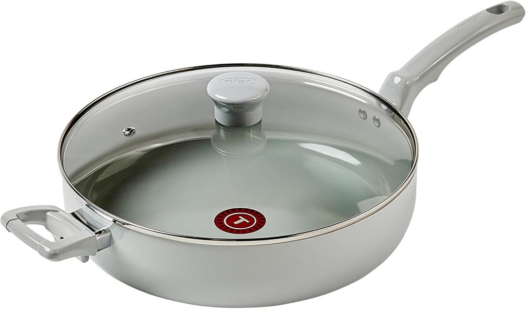 T-fal Refresh Ceramic Nonstick Saute Frying Pan with Lid 5 Qt, Oven Safe to 350F Cookware, Stay-Cool Handle Skillet, Ceramic Pots and Pans, Moon Grey (Gray)