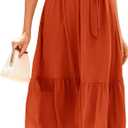 BTFBM Women Summer Bohemian Floral Casual Wrap V Neck Ruffle Cap Sleeveless Belt A-Line Pleated Hem Midi Sun Dress White (Orange, S)