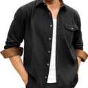 Lion Nardo Flannel Shirt for Men Long Sleeve Mens Dress Shirts Cotton Casual Button Down Shirt Big Work Shacket Jackets (Black)