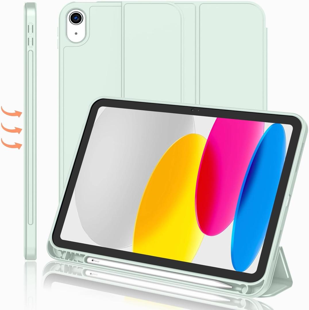 iMieet iPad (A16) Case 11th Gen/iPad 10th Generation Case [11-Inch 2025/10.9 Inch 2022] with Pencil Holder, Trifold Stand Smart Cover with Soft TPU Back,Auto Wake/Sleep(Pale Green)