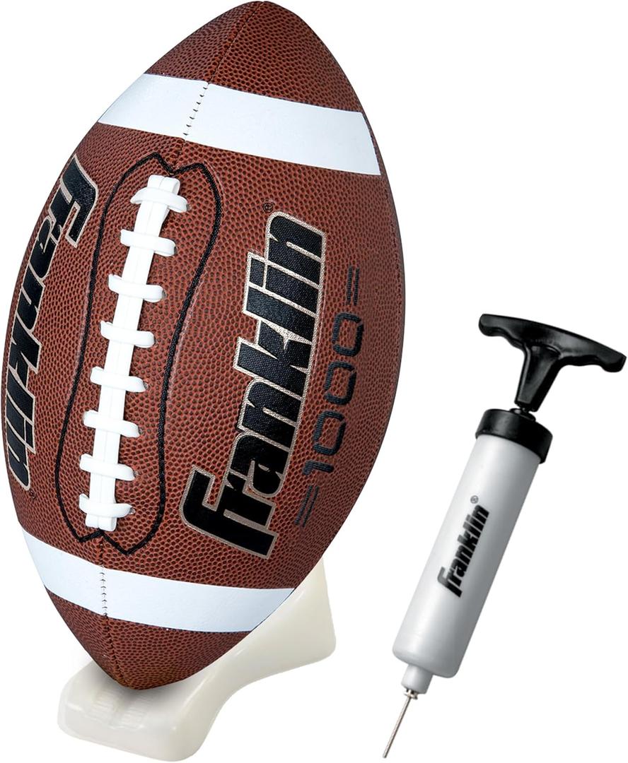 Franklin Sports Football, Kicking Tee + Pump Set - Grip Rite Official or Junior Size - Ball, Tee + Air Pump with Needle