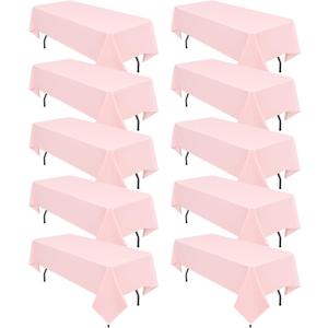 10 Pack Pink Tablecloths for 8ft Rectangle Tables 60 x 126 Inch - Polyester Table Cover Stain and Wrinkle Resistant Washable Fabric Table Clothes for Wedding Party Banquet Reception Restaurant