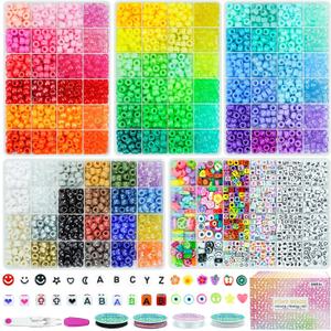 5 Boxes Bracelet Making Kit Pony Beads, 96 Colors 6x9mm 3500Pcs Kandi Rave Beads for Bracelets Friendship Plastic Bead with 800Pcs Letter Bead Arts and Crafts for Kids Adults Keychain Jewelry Making