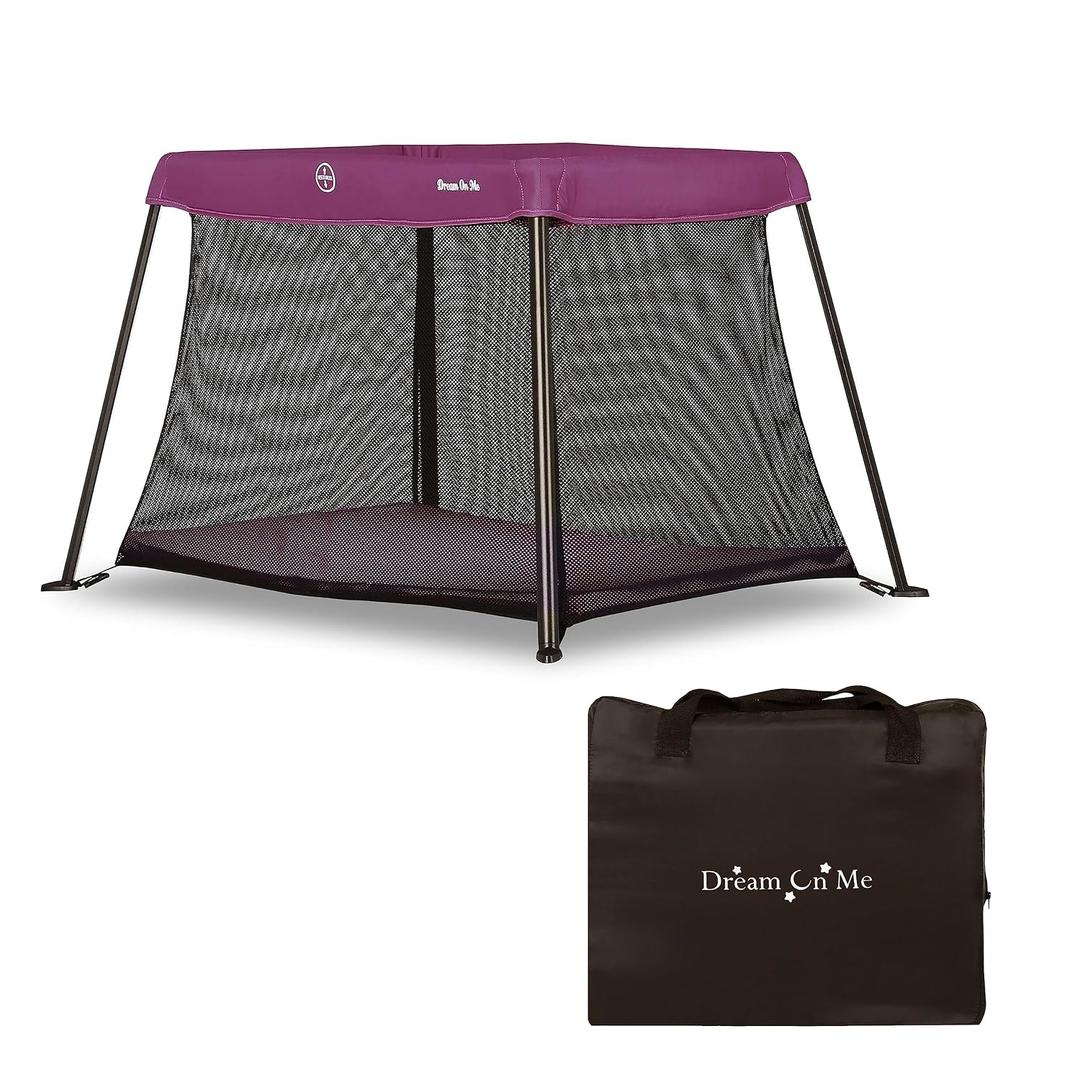 Dream On Me Travel Light Playard, Award Winning Lightweight Portable, Breathable Mesh Sides with Soft Comfortable Mattress, Easy Compact Fold Design with Travel Carry Bag Purple