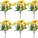 6 Pack Artificial Sunflowers with Stems for Indoor Outdoor 12 inch Fake Silk Sunflower with 13 Sunflower Heads and 27 Green Leaves Decor Home Wedding Party Office (6Pack)