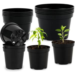 4/6/8 Inch Black Plant Nursery Pots, 15 Pack, Thickened Plastic with Drainage Holes, Indoor/Outdoor