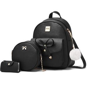 ZGWJ Mini Backpack Purse for Women - 3-Piece Set, Small PU Leather Bowknot Fashion Backpacks, Cute Casual Travel Daypacks