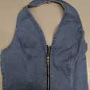 Floerns Women's Y2k Denim Halter Tops Backless Sleeveless Zipper Club Jean Crop Top (Blue, L)