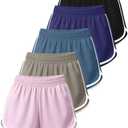 Real Essentials 5 Pack: Women’s Dry-Fit Dolphin Shorts – Athletic Running Workout Gym Lounge Active Casual, Standard, Large, Set 1