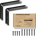BATODA 8 Countertop Support Steel Brackets (2 pcs) for Large Granite - Heavy Duty L Floating Shelf Bracket - Black Metal Wall Mounted Support for Wood Shelving (8 inch)
