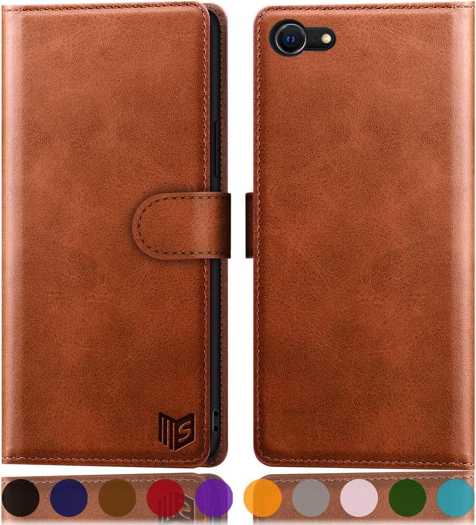 SUANPOT for iPhone 7/8/SE2/SE 3rd 2020/2022 4.7" RFID Blocking Wallet case Credit Card Holder,Flip Book PU Leather Phone case Cover Cellphone Women Men for Apple iPhone SE3 case Wallet Light Brown