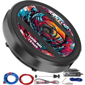 12" Active Spare Tire Subwoofers - 1600W Peak Power, Built-in Amplifier & Remote Control | Plug & Play Hidden Car Audio System for Deep Bass | Universal Fit for Most Vehicles' Spare Tire Wells (Black)