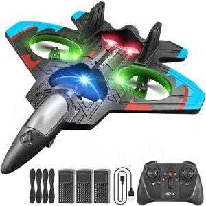 4DRC V32 Foam Remote Control Airplanes with 3 Batteries, RC Planes for Kids Adults 8-16, RC Airplane Fighter Jet with Light, 360° Flip Fighter Jet Toys, Stunt Roll, Airplane Toy Gifts for Kids Boys