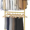 Sywhitta Double Rod Clothing Garment Rack, Rolling Coat Hanger with Bottom Mesh, Clothing Rack for Hanging Clothes, Coats, Skirts, Sweaters, Gold