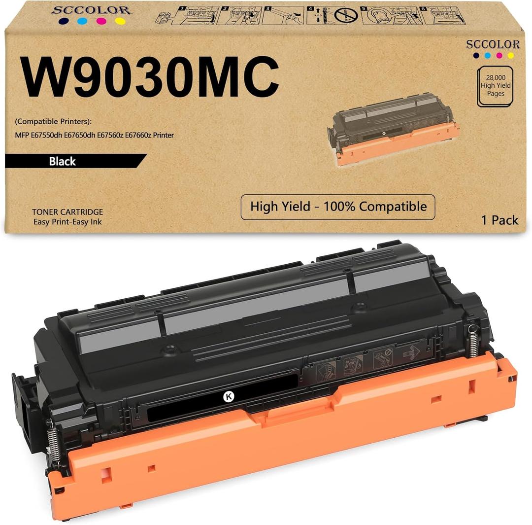 W9030 W9030MC Black Toner Cartridge Compatible wtih HP W9030MC Toner Cartridge Replacement for MFP E67550dh E67650dh E67560z E67660z Printer