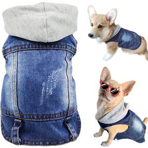 Pet Clothes Dog Jeans Jacket Cool Blue Denim Hoodie Coat, Puppy Clothing Shirt Costume, Doggy Vintage Washable Lapel Vest, Dog Classic T-Shirt Apparel for Small Medium Dogs Cats (Blue, Large)
