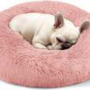 Hoewina Dog & Cat Bed, 20in Cat Beds for Indoor Cats, Calming Donut Bed for Puppy and Kitten, Washable Round Fluffy Pet Bed for Small Medium Dogs and Cats (Pink)