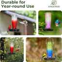 Kingsyard Bird Water Feeder for Outside, 24 Ounce, Glass Bird Water Dispenser with Metal Hanging for Garden Yard Outside Decoration, Green & Blue