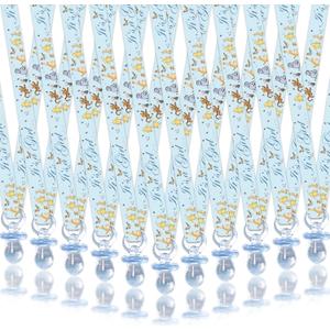 Winnie Baby Shower Pacifiers Necklace for Girls, It's a Girl Baby Shower Favors, 30 Blue Acrylic Pacifiers with Blue-Ribbon, Pooh Pacifier-Necklace Gifts, Girl Bear Party Decorations