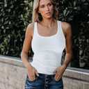 Pepochic Womens Workout Scoop Neck Tank Top Ribbed Sleeveless Cami Lightweight Solid Basic (White, XS)