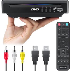 Mini DVD Player for TV: Small Size Region Free for Use in an RV/Trailer, CD Player for Home Stereo System, Included HDMI and RCA Cable, Supported Smart TV and Projector