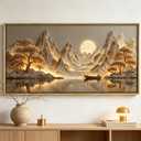 Framed 3D Texture Large Landscape Sunrises Sunset Canvas Wall Art Abstract Mountains Lake Tree Painting Picture Wall Decor Modern Nature Scenery Poster Print Artwork for Living Room Office, 40"L x 20"W