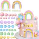 Rainbow Daisy Flower Pastel Balls Cake Topper Set - 40 Pcs, Boho Rainbow Birthday