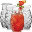 Libbey Tiki Pineapple Glasses Set of 4, Tropical, Textured 17 Ounce Tiki Glasses for Cocktails, Fun Mixed Drink Pineapple Cups for Luau, Summer Parties