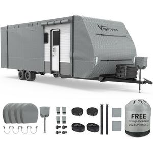 Heavy Duty Travel Trailer RV Cover, Fit 30'1'' - 33' Motorhome RV Trailer Cover for Winter Snow, Multi-Layer Camper Cover, Reinforced Windproof Tearproof with Jack Cover & Tire Covers