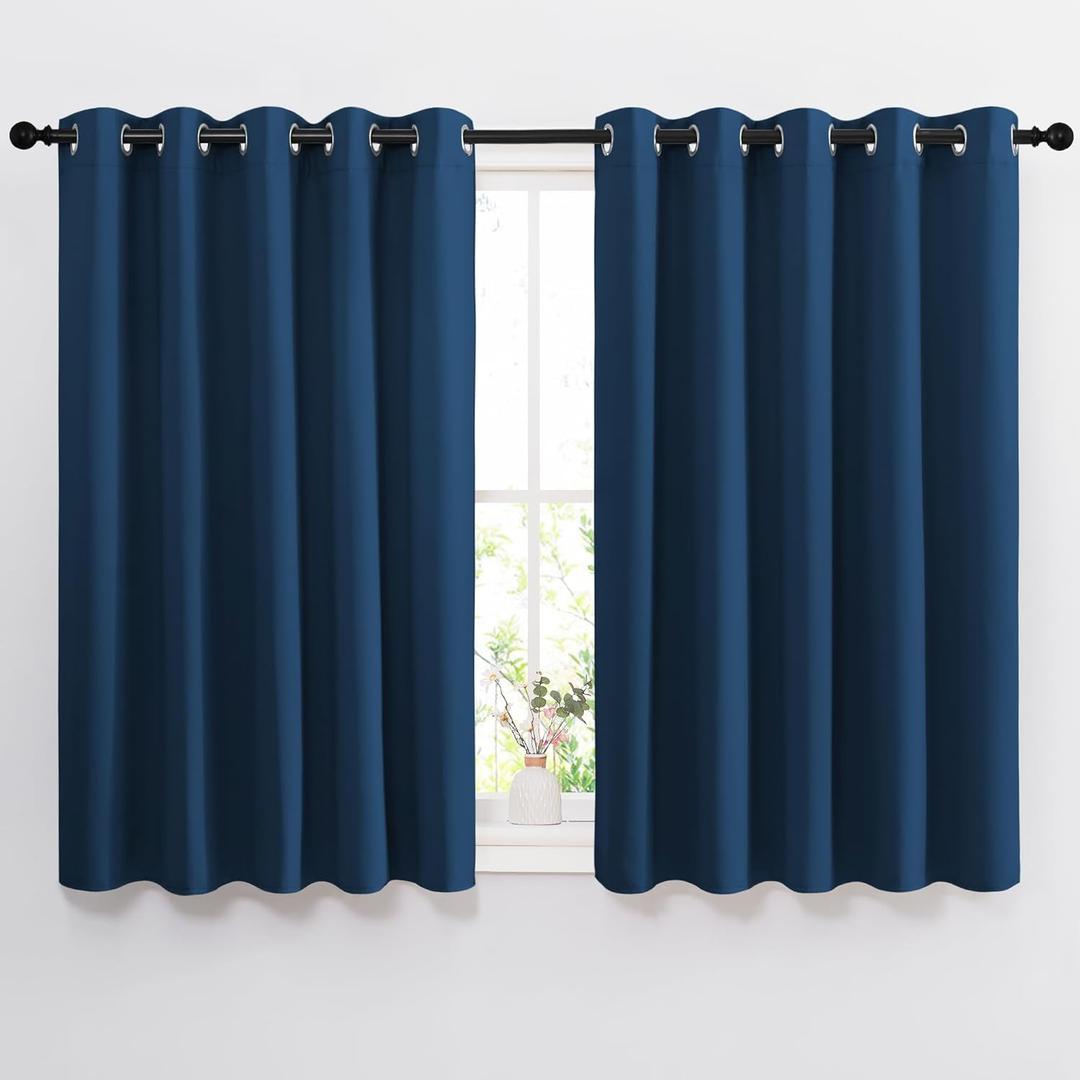 NICETOWN Bedroom Blackout Curtains and Drapes 54" L - Window Treatment Thermal Insulated Solid Grommet Blackout Draperies for Home Office (Moroccan Blue, 2 Panels=132" Wide)