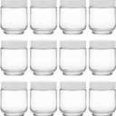Hedume 12 Pack 6oz Clear Glass Jars with White Lids for Spices, Party Favors, Jams, etc.