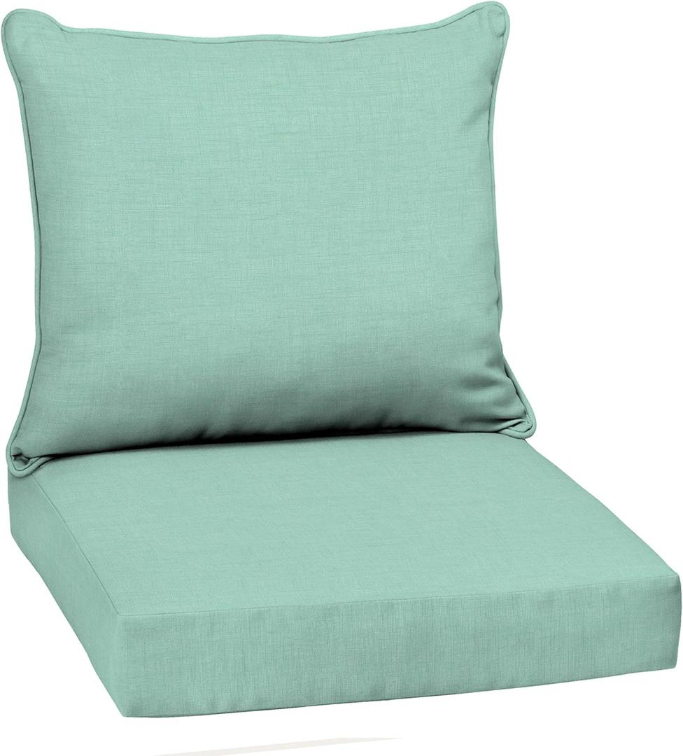 Arden Outdoor Deep Seat Cushion Set, 22 in x 24 in, Weather-Proof, Rain-Proof, Fade Resistant Patio Cushion Aqua Leala