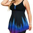 Tralilbee Women's Plus Size Tankini Swimsuits Swim Dress One Piece Floral Bathing Suit with Shorts, Multi Palm, 3X